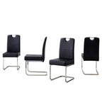 Set of Four Black and Silver Faux Leather and Metal Dining Side Chairs