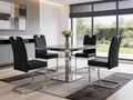 Set of Four Black and Silver Faux Leather and Metal Dining Side Chairs