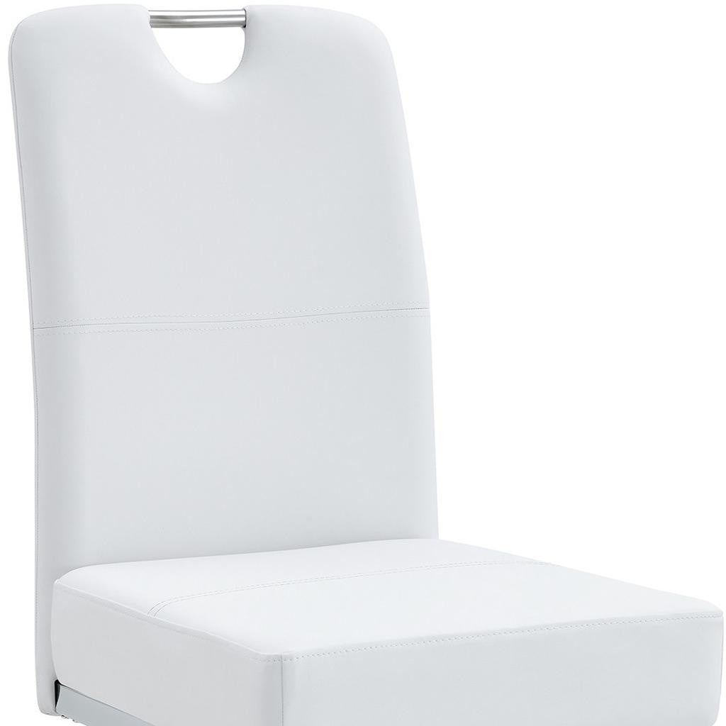 Set of Four White and Silver Faux Leather and Metal Dining Side Chairs