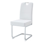 Set of Four White and Silver Faux Leather and Metal Dining Side Chairs