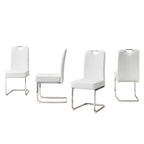 Set of Four White and Silver Faux Leather and Metal Dining Side Chairs