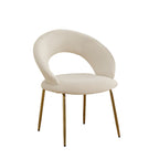 White and Gold Velvet and Metal Curved Back Dining Side Chair
