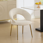 White and Gold Velvet and Metal Curved Back Dining Side Chair