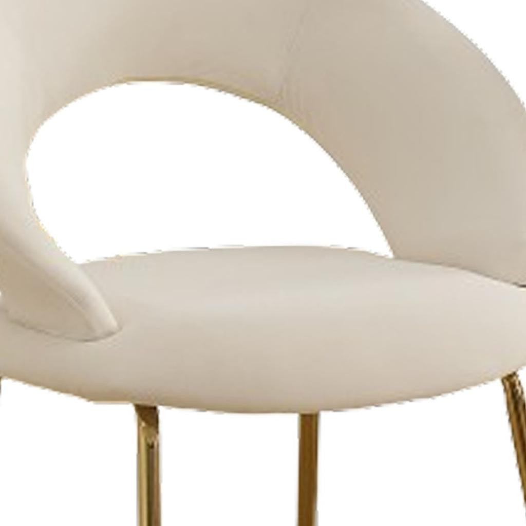 White and Gold Velvet and Metal Curved Back Dining Side Chair