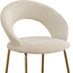 White and Gold Velvet and Metal Curved Back Dining Side Chair