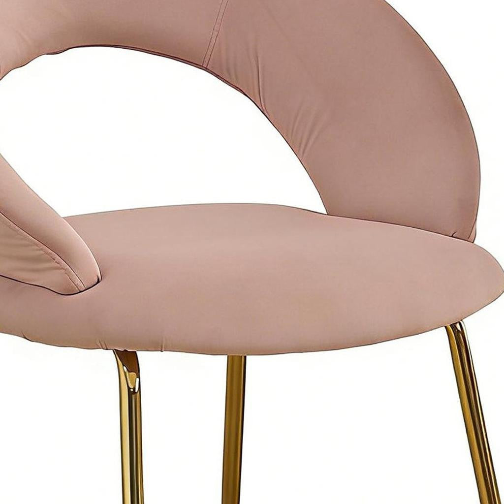 Pink and Gold Velvet and Metal Curved Back Dining Side Chair