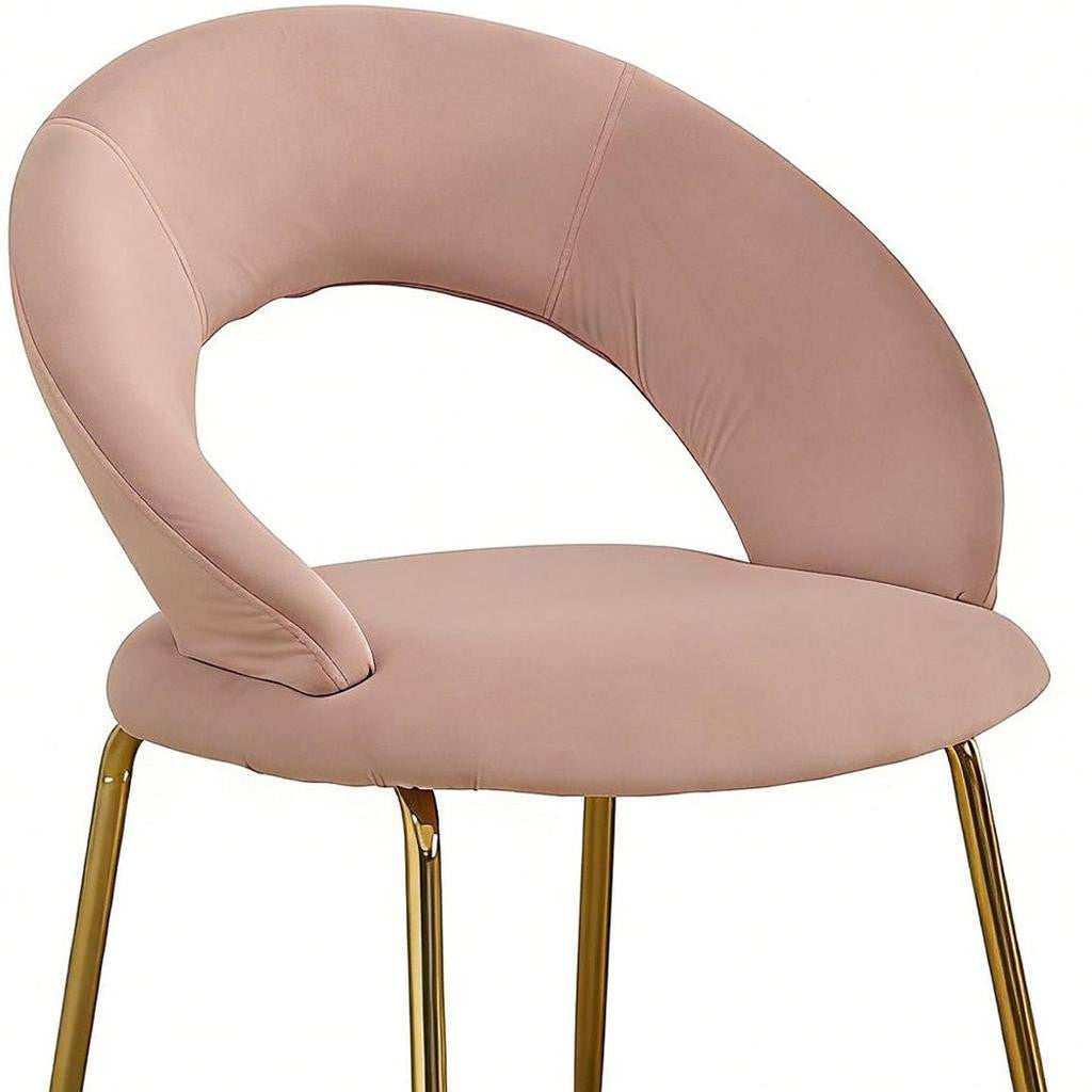 Pink and Gold Velvet and Metal Curved Back Dining Side Chair