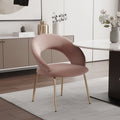 Pink and Gold Velvet and Metal Curved Back Dining Side Chair