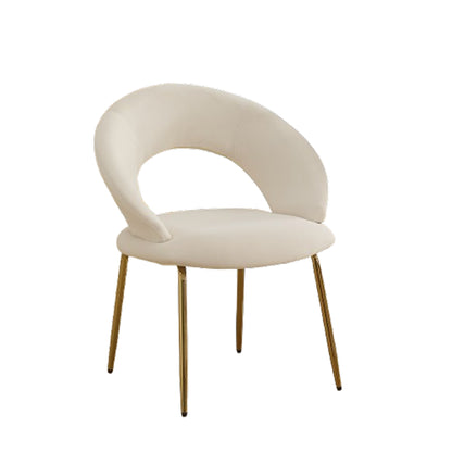 White and Gold Boucle and Metal Curved Back Dining Side Chair