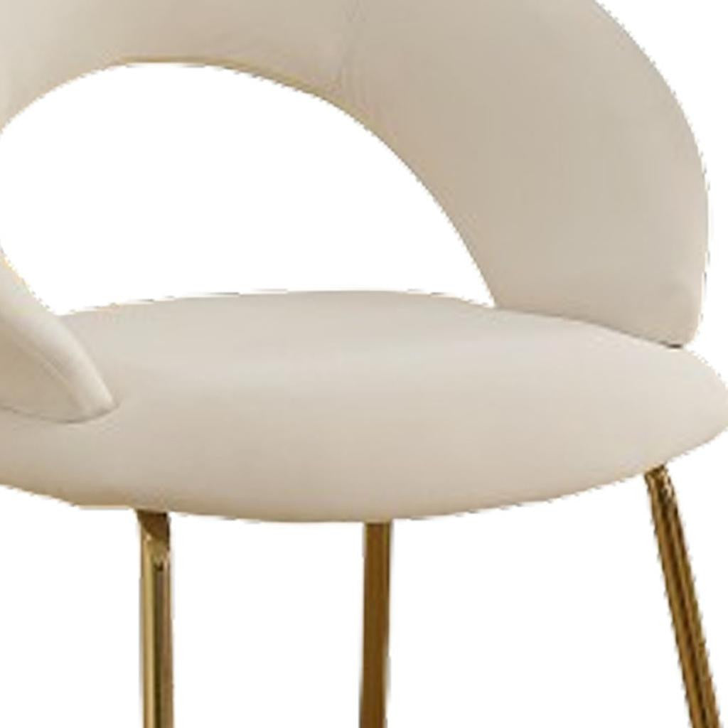 White and Gold Boucle and Metal Curved Back Dining Side Chair
