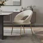 White and Gold Boucle and Metal Curved Back Dining Side Chair