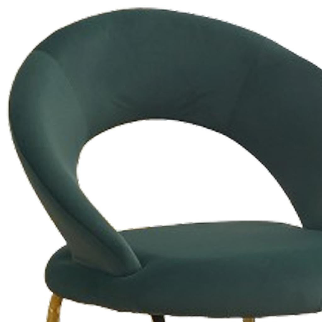 Green and Gold Boucle and Metal Curved Back Dining Side Chair