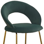 Green and Gold Boucle and Metal Curved Back Dining Side Chair