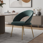 Green and Gold Boucle and Metal Curved Back Dining Side Chair
