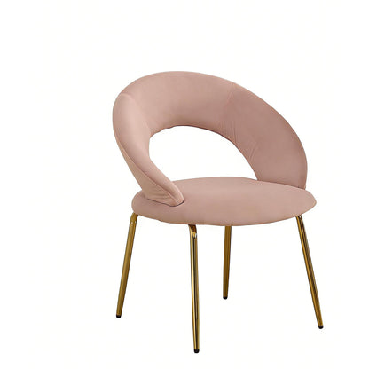 Pink and Gold Boucle and Metal Curved Back Dining Side Chair