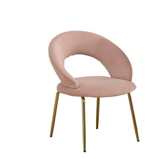 Pink and Gold Boucle and Metal Curved Back Dining Side Chair