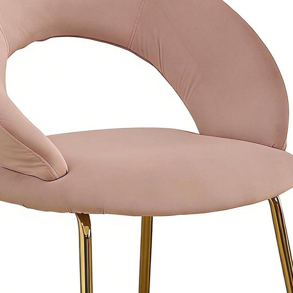 Pink and Gold Boucle and Metal Curved Back Dining Side Chair