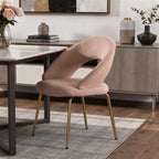 Pink and Gold Boucle and Metal Curved Back Dining Side Chair