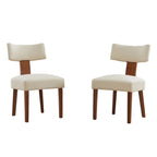 Set of Two Beige and Brown Linen and Solid Wood Dining Side Chairs