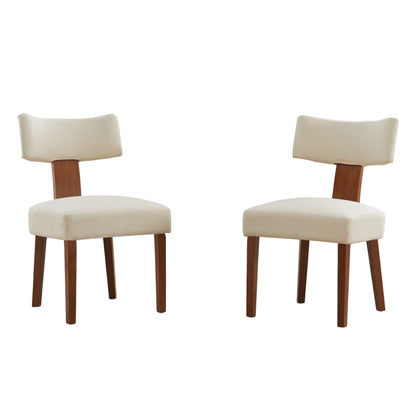 Set of Two Beige and Brown Linen and Solid Wood Dining Side Chairs