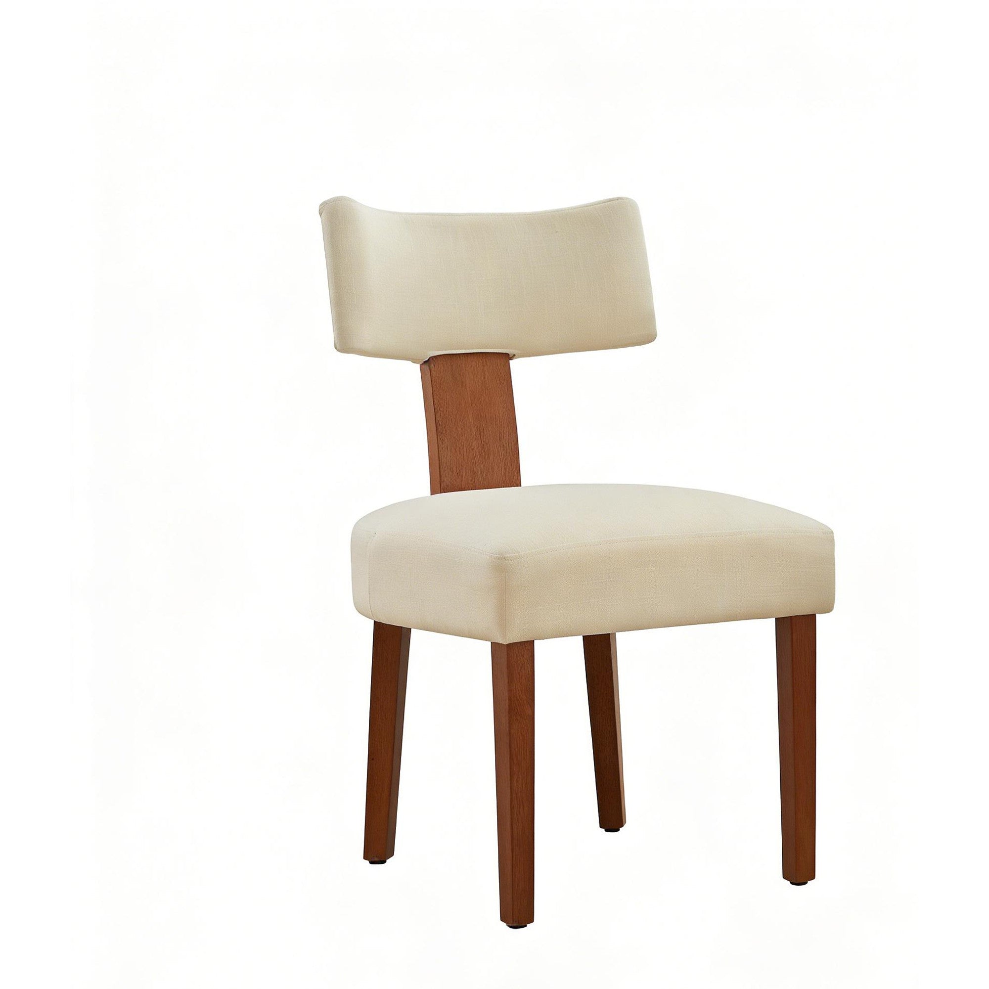Set of Two Beige and Brown Linen and Solid Wood Dining Side Chairs