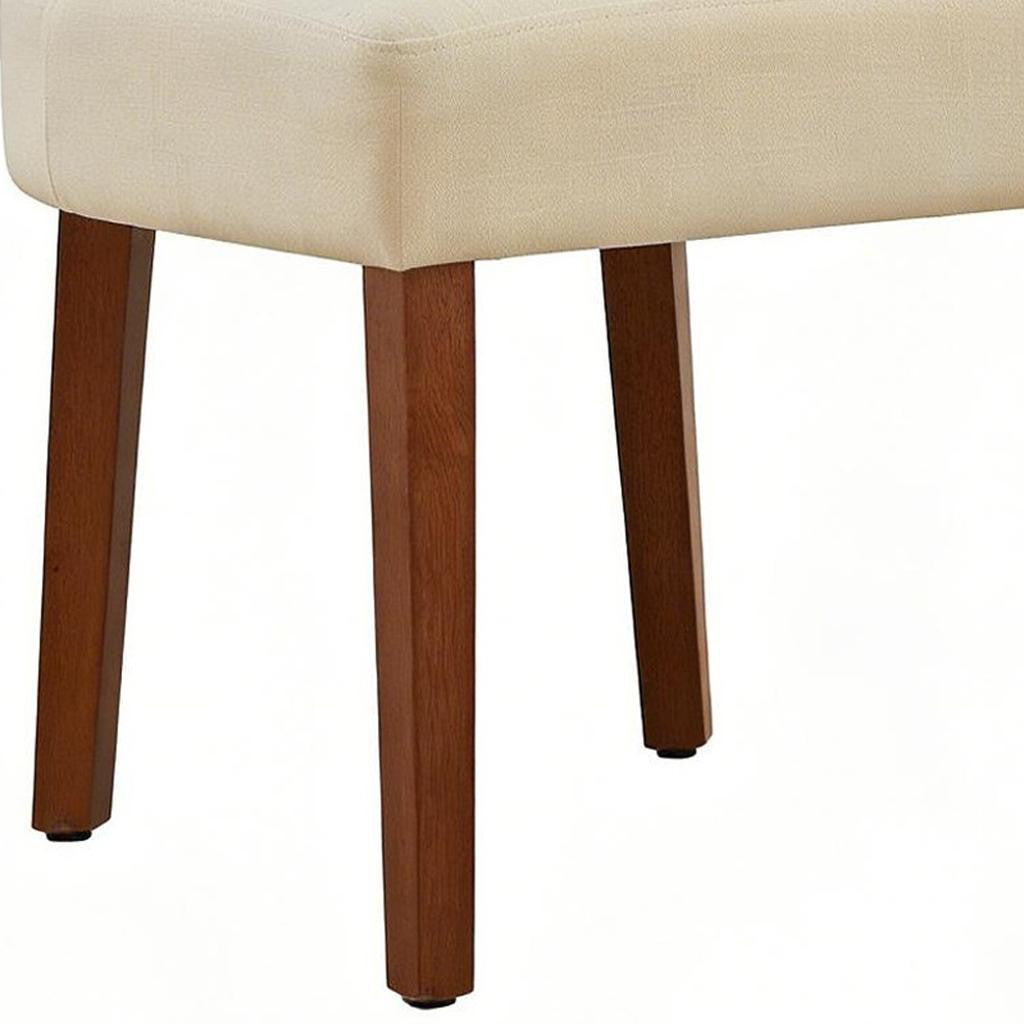 Set of Two Beige and Brown Linen and Solid Wood Dining Side Chairs