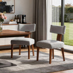 Set of Two Gray and Brown Linen and Solid Wood Dining Side Chairs