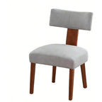 Set of Two Gray and Brown Linen and Solid Wood Dining Side Chairs