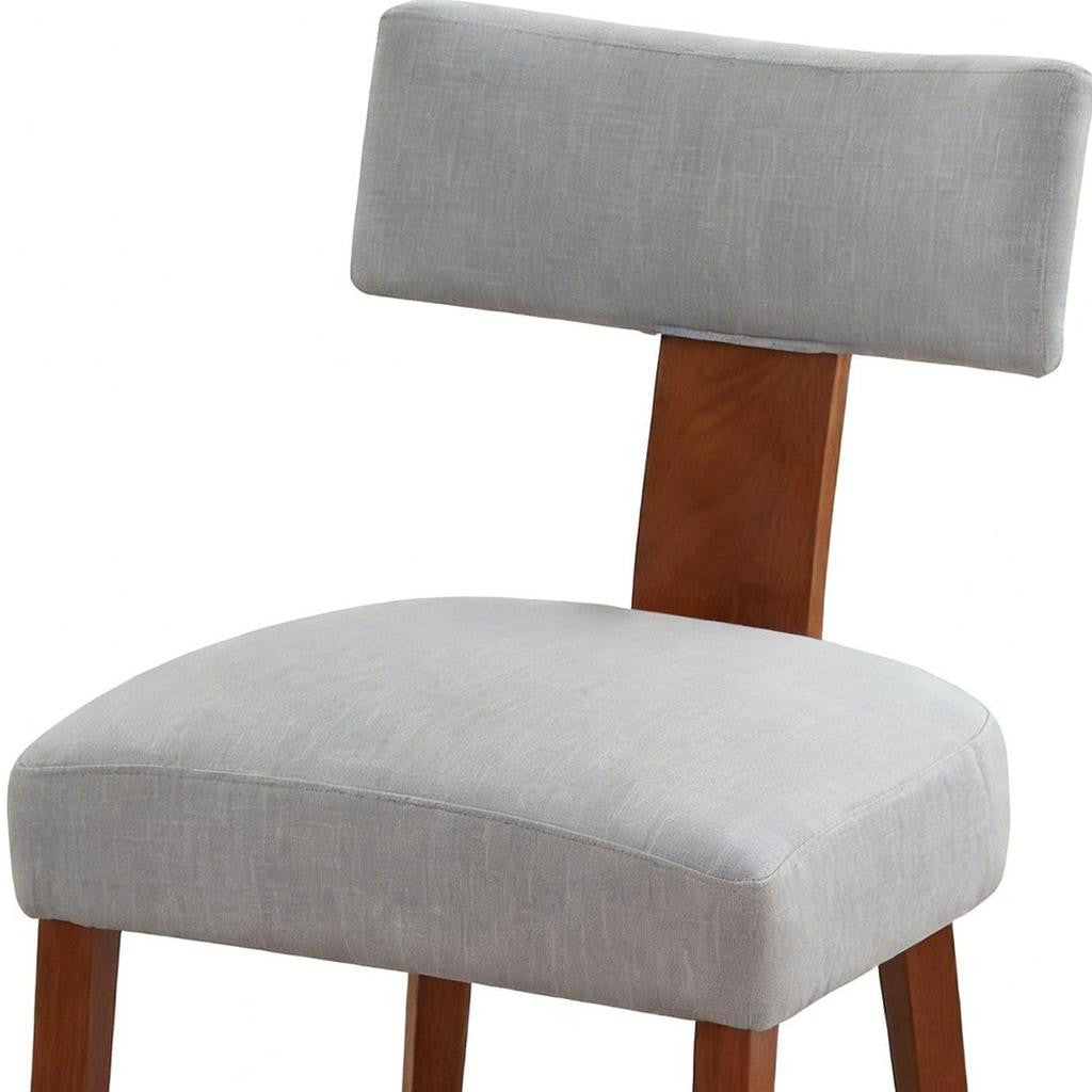 Set of Two Gray and Brown Linen and Solid Wood Dining Side Chairs