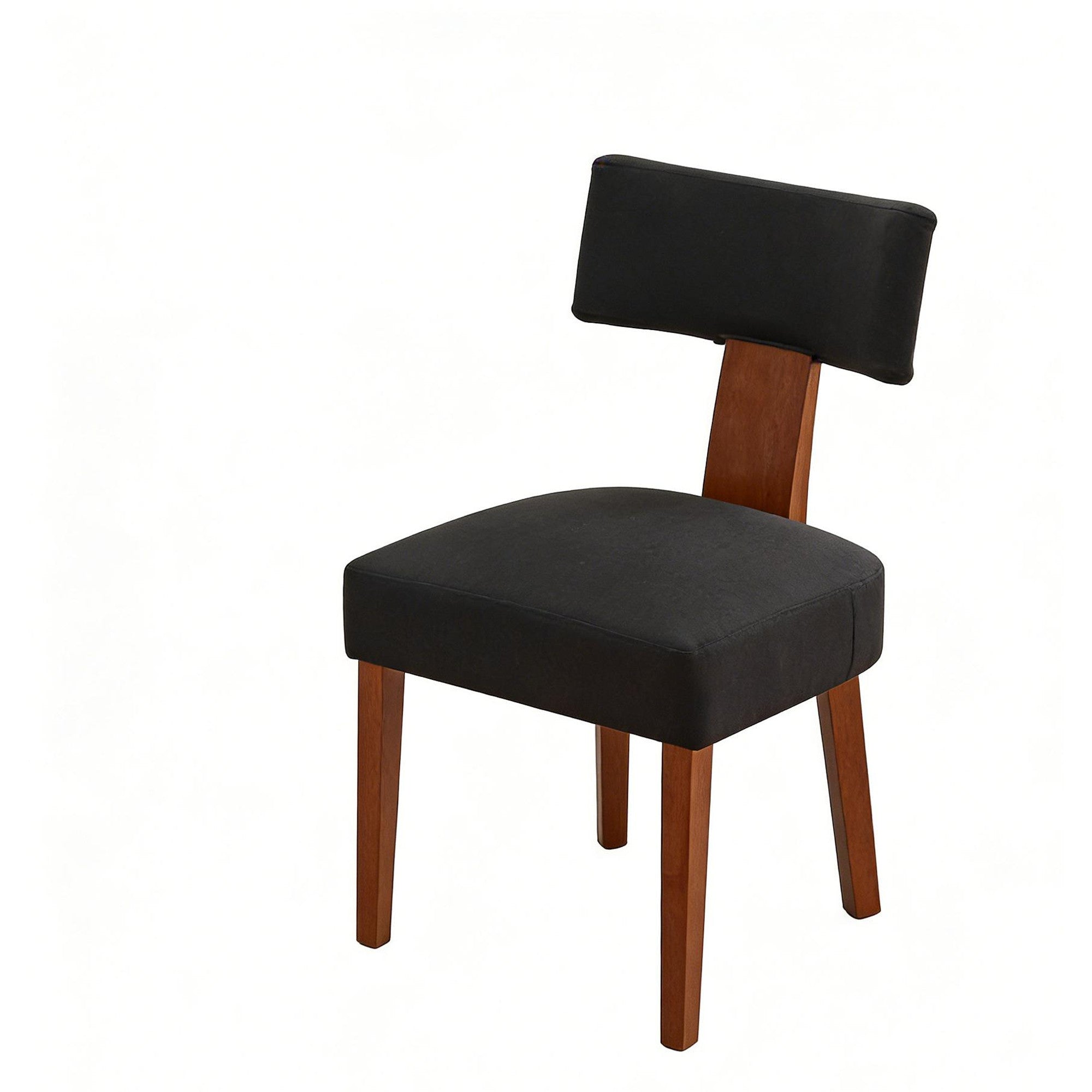 Set of Two Black and Brown Linen and Solid Wood Dining Side Chairs