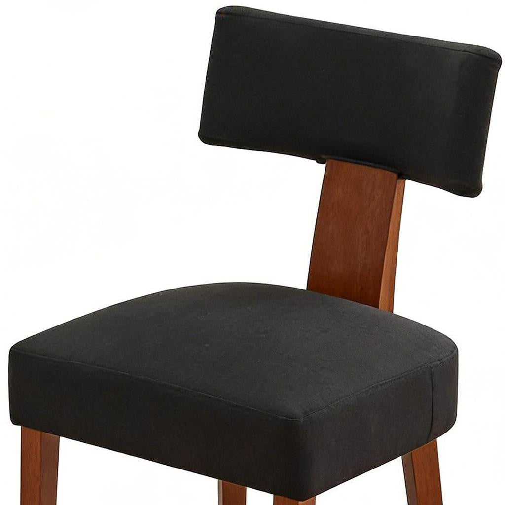 Set of Two Black and Brown Linen and Solid Wood Dining Side Chairs