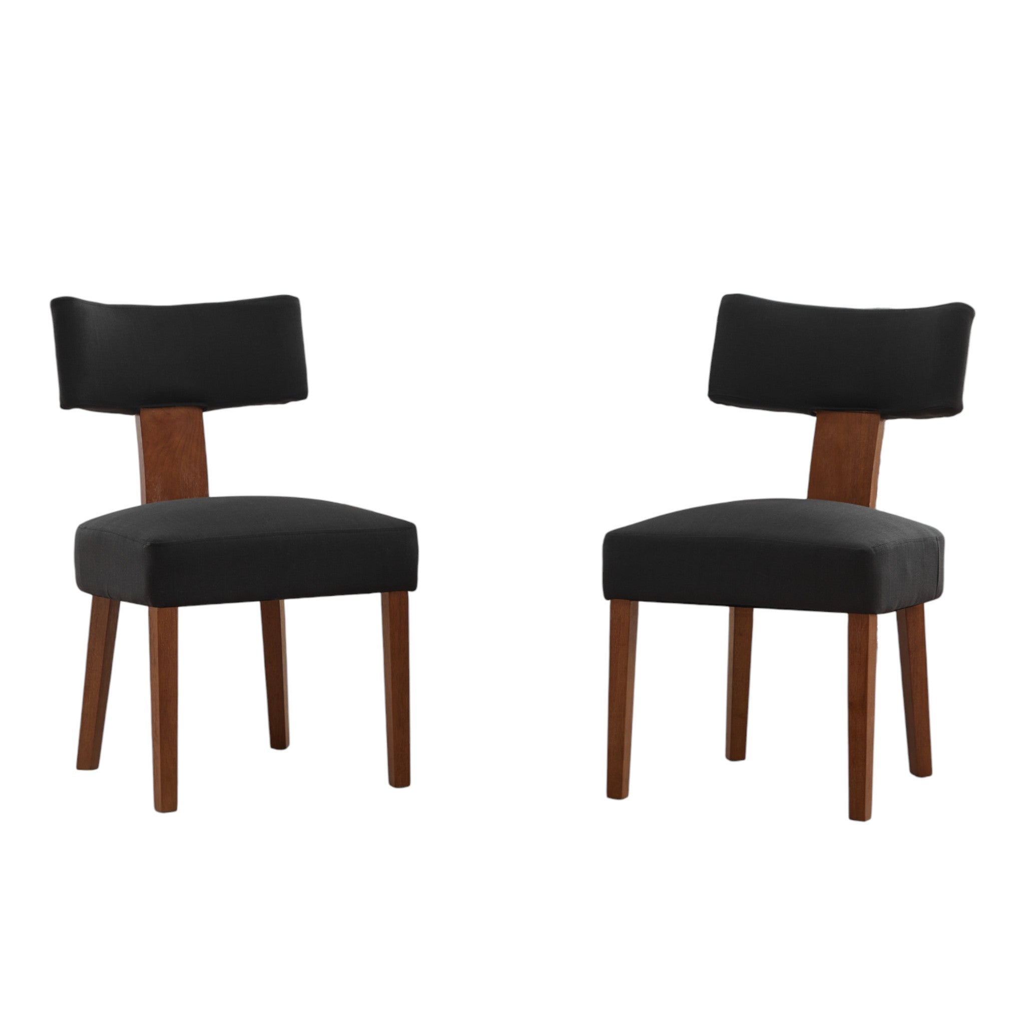 Set of Two Black and Brown Linen and Solid Wood Dining Side Chairs