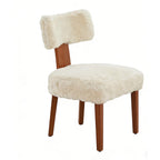 Set of Two Ivory and Brown Faux Fur and Solid Wood Dining Side Chairs