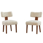 Set of Two Ivory and Brown Faux Fur and Solid Wood Dining Side Chairs