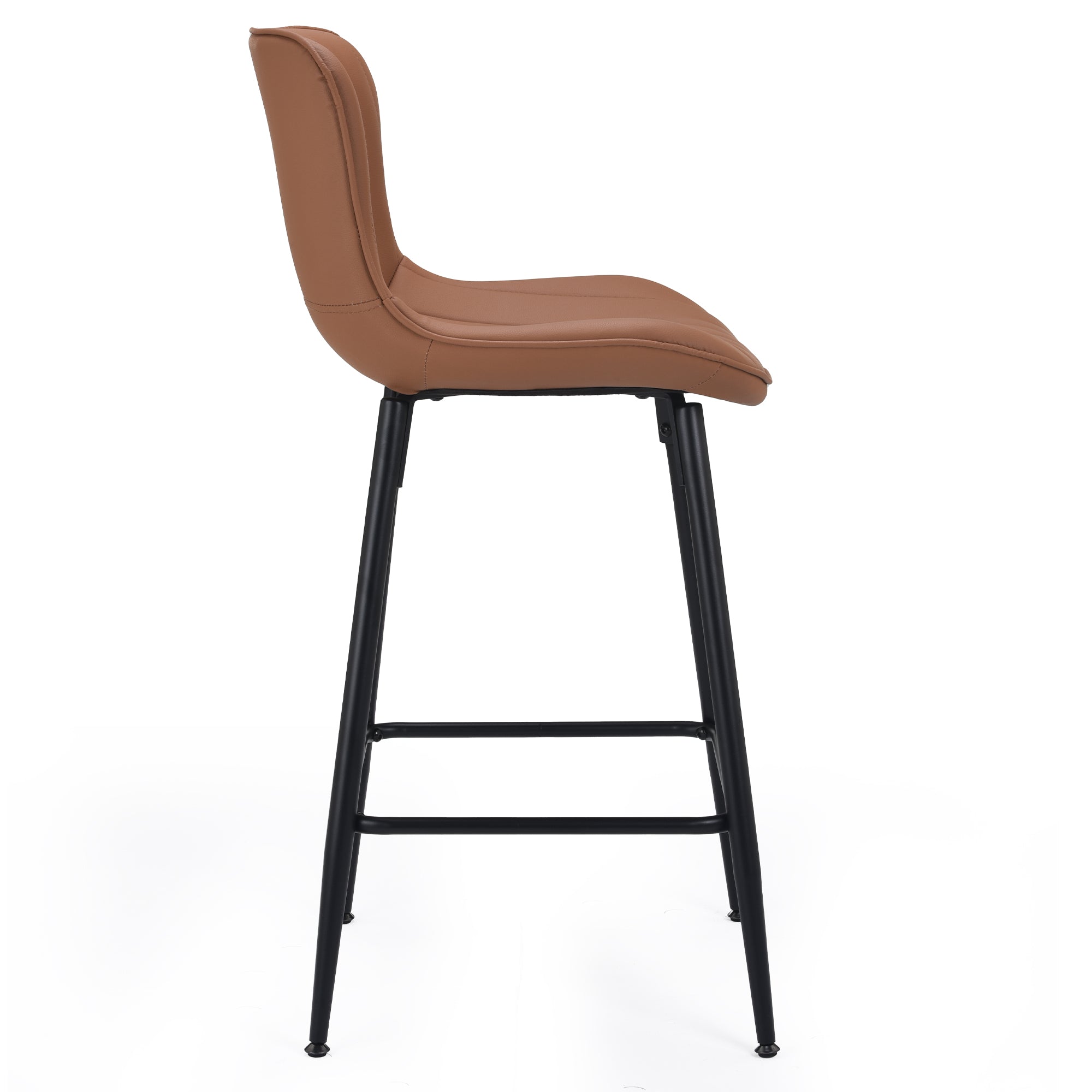 Set of Two 27" Brown and Black Faux Leather and Metal Low Back Counter Height Bar Chairs