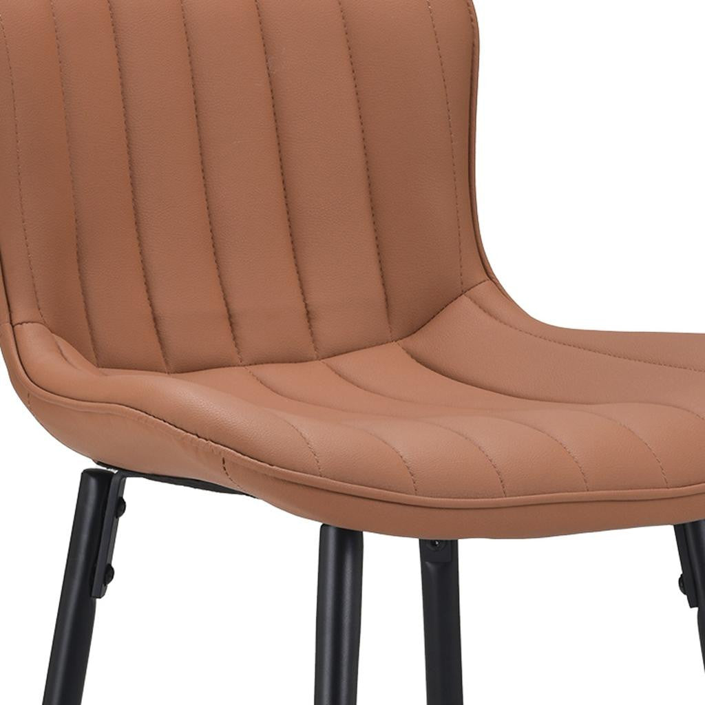 Set of Two 27" Brown and Black Faux Leather and Metal Low Back Counter Height Bar Chairs