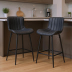 Set of Two 27" Black Faux Leather and Metal Low Back Counter Height Bar Chairs