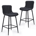 Set of Two 27" Black Faux Leather and Metal Low Back Counter Height Bar Chairs