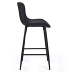 Set of Two 27" Black Faux Leather and Metal Low Back Counter Height Bar Chairs