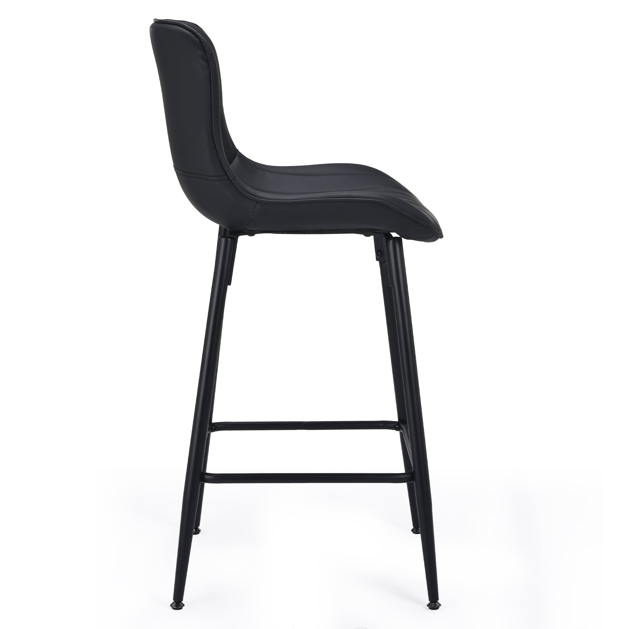 Set of Two 27" Black Faux Leather and Metal Low Back Counter Height Bar Chairs