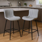 Set of Two 27" Gray and Black Faux Leather and Metal Low Back Counter Height Bar Chairs