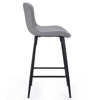 Set of Two 27" Gray and Black Faux Leather and Metal Low Back Counter Height Bar Chairs