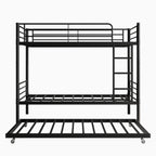 Twin Bunk Bed With Trundle Metal Bunkbeds With Ladder And Full-Length Guardrail, Noise Free, No Box Spring Needed, Black