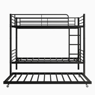 Twin Bunk Bed With Trundle Metal Bunkbeds With Ladder And Full-Length Guardrail, Noise Free, No Box Spring Needed, Black