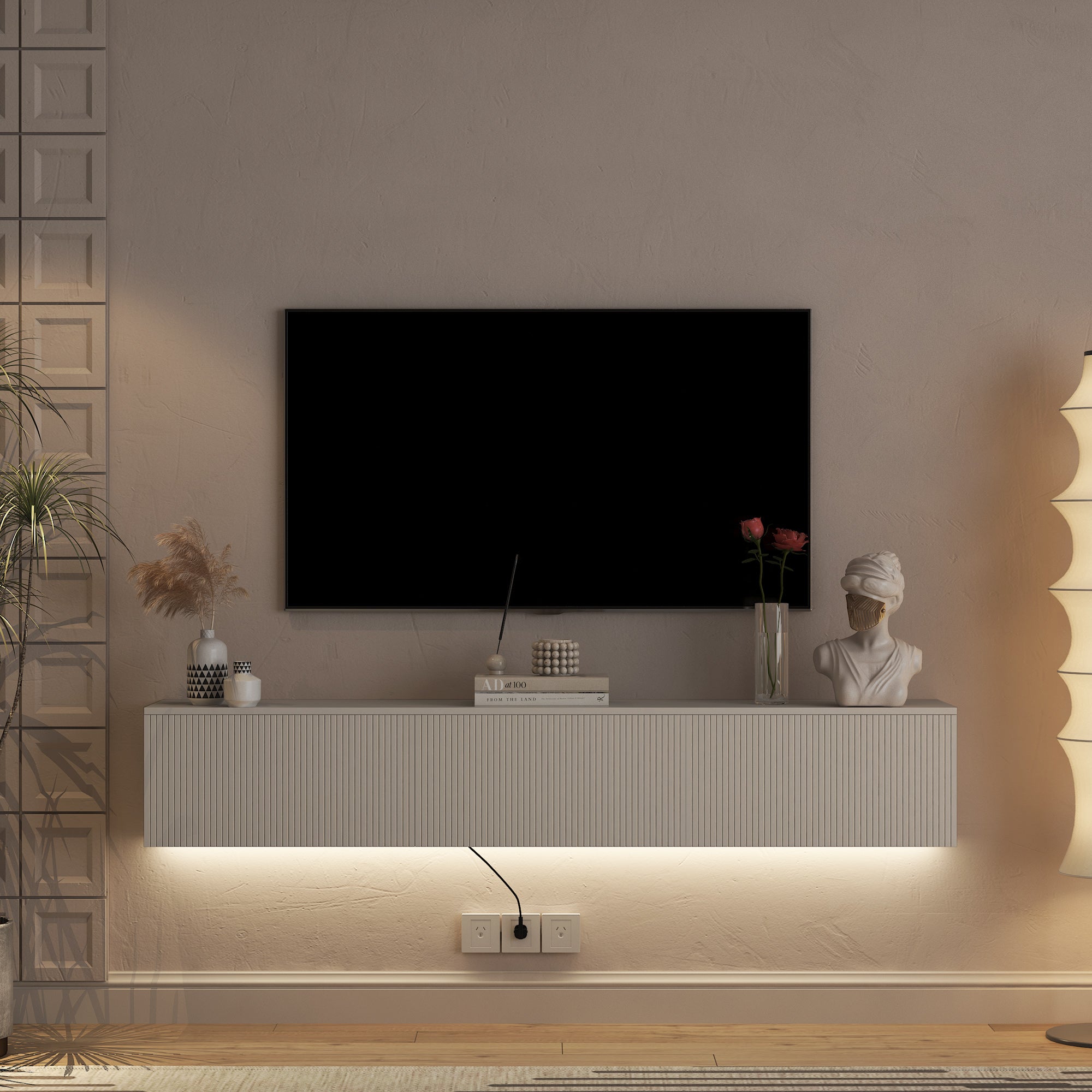 Floating TV Stand Wall Mounted With 16 Color LEDs, Modern TV Stand, Floating TV Cabinet Entertainment Center For 55 60 65 Inch TV