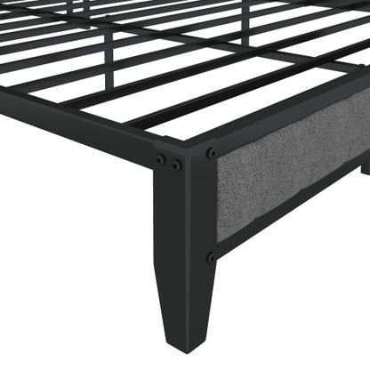 Full Size Bed Frame With Charging Station, Upholstered Headboard, Metal Platform, Grey