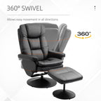 PU Leather Recliner Chair with Ottoman, Swivel Recliner and Ottoman with Round Wrapped Base for Living Room, Black