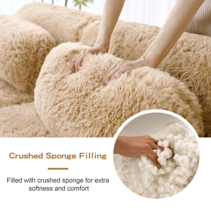 114" Soft And Fluffy Plush Fabric Modular Sectional Sofa