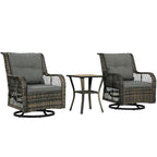 3 Piece Outdoor Bistro Set, Wicker Small Patio Furniture Set With Swivel Glider Chairs For Balcony, Porch, Gray