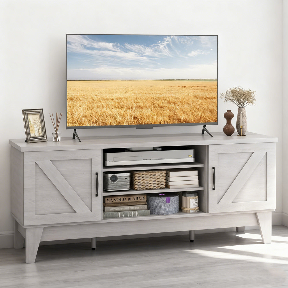 Farmhouse TV Stand For TVs Up To 65 Inches With 2 Barn Door Cabinets
